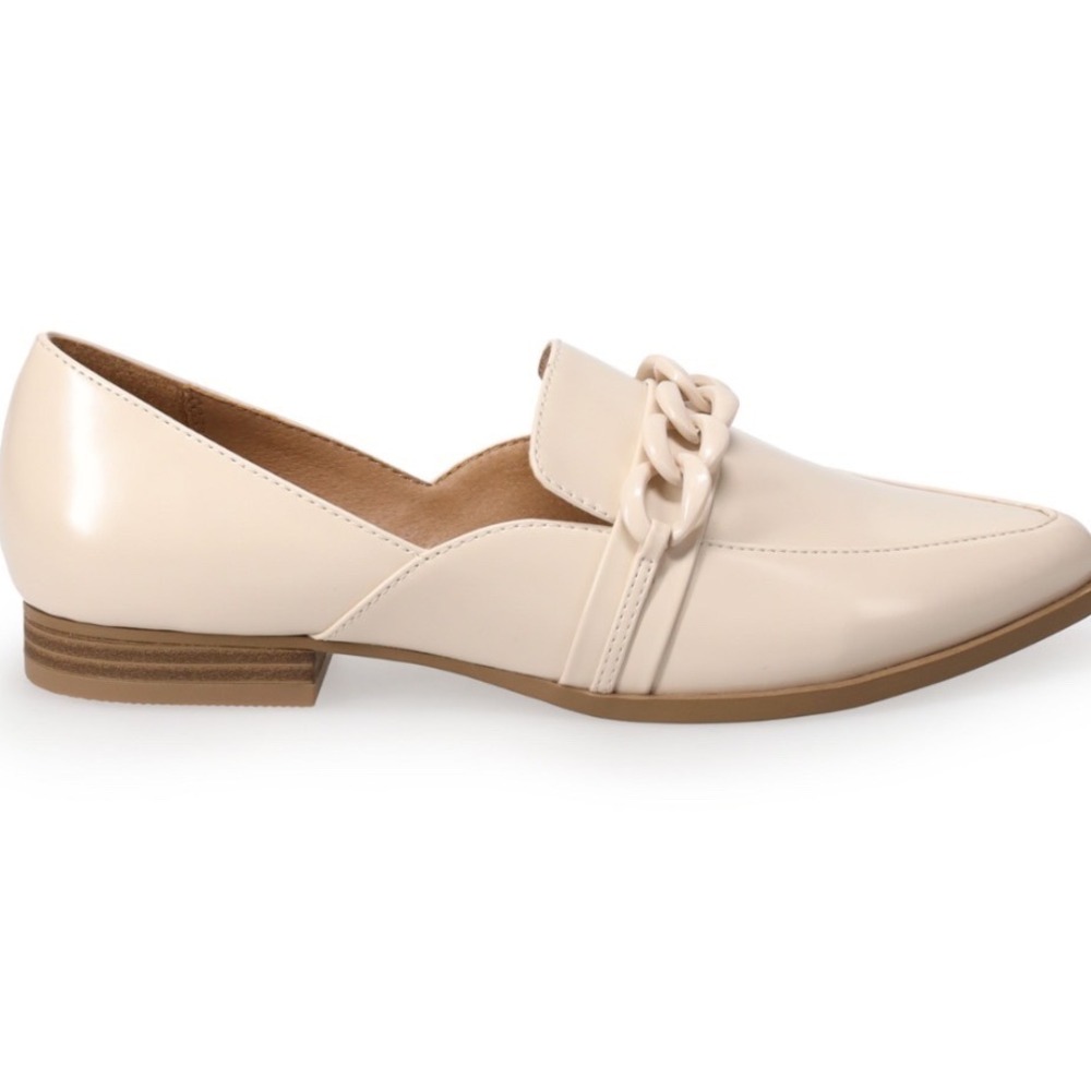 LC Lauren Conrad Y2K Demii Chain Bonr White Leather Loafers Women's Size 7.5
